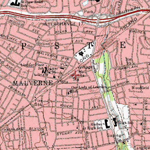Topographic Map of Malverne Police Department, NY