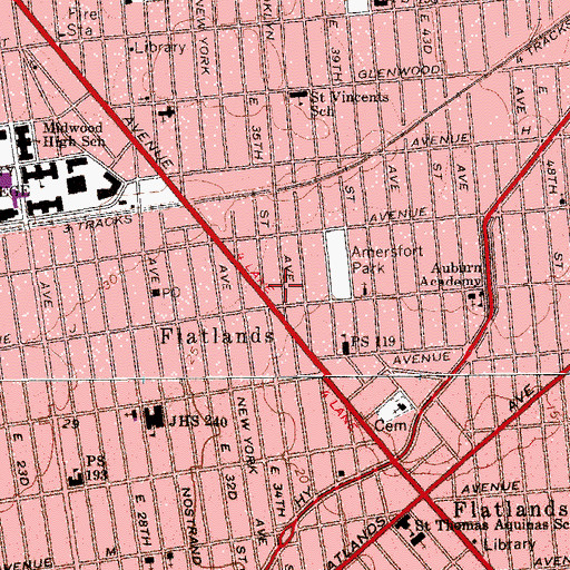 Topographic Map of New York Police Department 63rd Precinct Station, NY