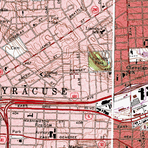 Topographic Map of Syracuse Community Police TOPS unit - Northeast Community Center, NY