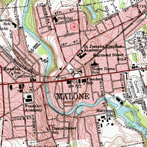 Topographic Map of Malone Police Department, NY