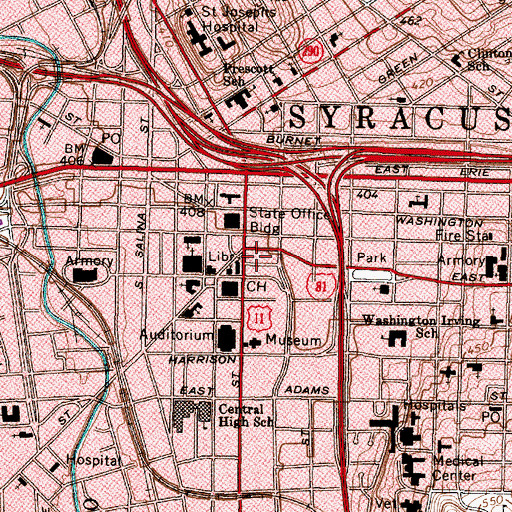 Topographic Map of Onondaga County Sheriff's Office - Headquarters, NY