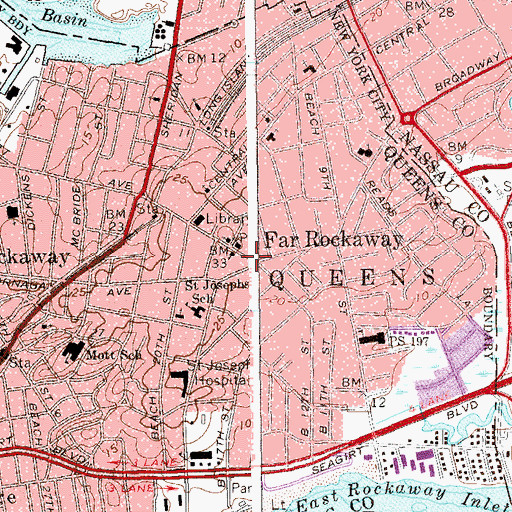 Topographic Map of New York Police Department 101st Precinct Station, NY