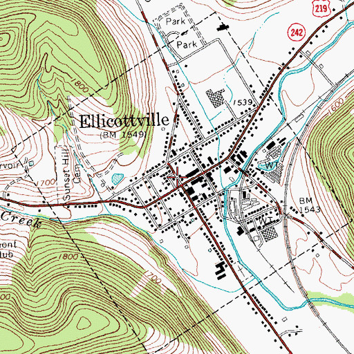 Topographic Map of New York State Police Troop A Zone 4 Ellicottville Station, NY