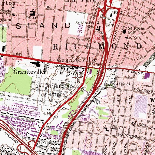 Topographic Map of New York Police Department 121st Precinct Station, NY