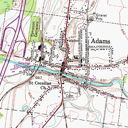 Topographic Map of New York State Police Troop D Zone 3 Adams Station, NY