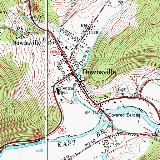Topographic Map of Downsville Post Office, NY
