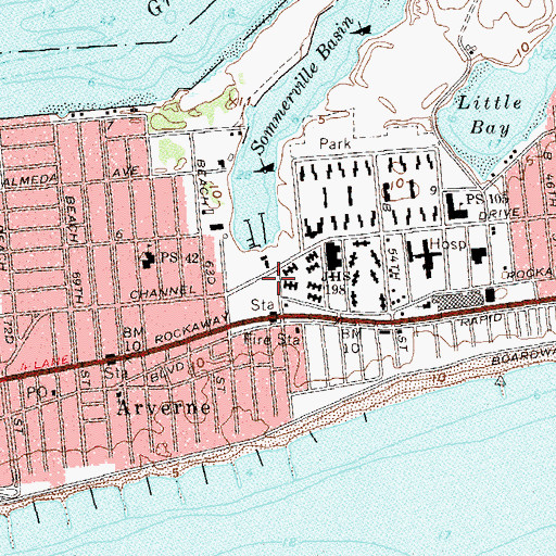 Topographic Map of Arverne Post Office, NY