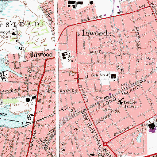 Topographic Map of Inwood Post Office, NY