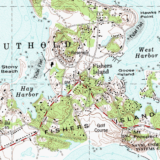 Topographic Map of Fishers Island Post Office, NY
