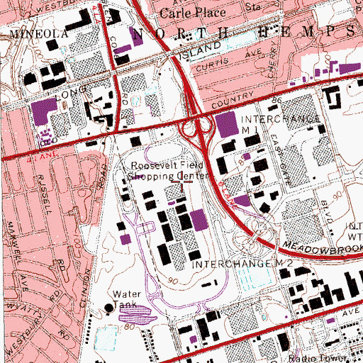 Topographic Map of Roosevelt Field Post Office, NY