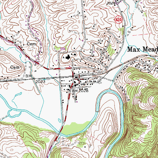 Topographic Map of Max Meadows Post Office, VA