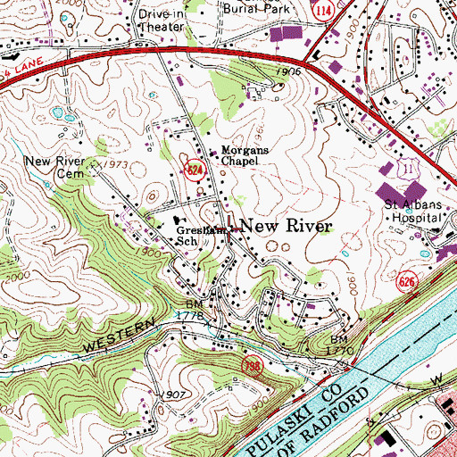 Topographic Map of New River Post Office, VA