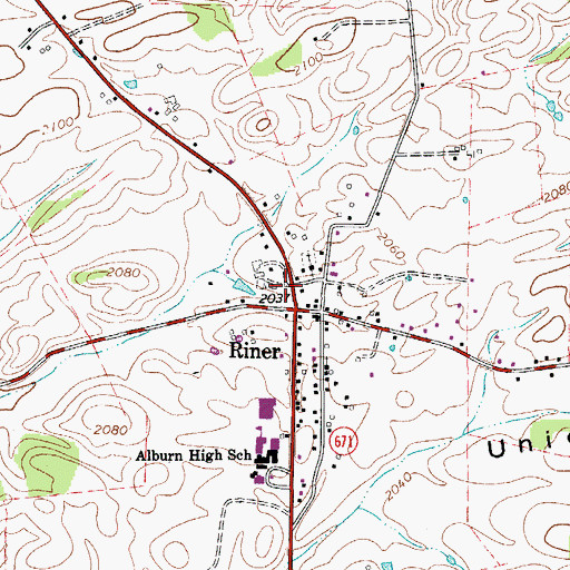 Topographic Map of Riner Post Office, VA