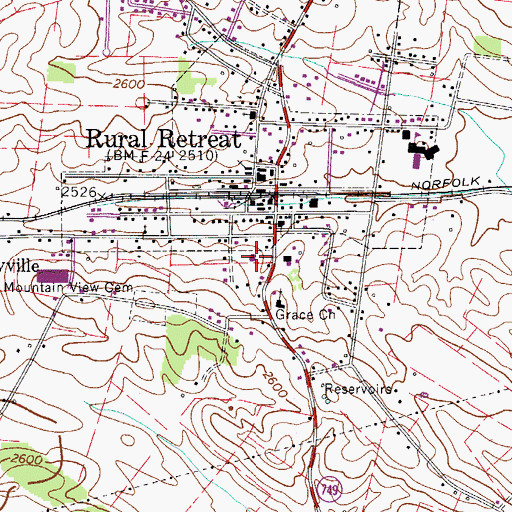 Topographic Map of Rural Retreat Post Office, VA