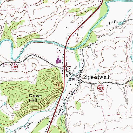 Topographic Map of Speedwell Post Office, VA