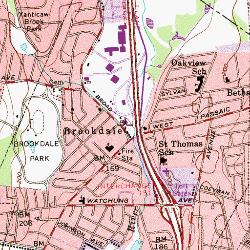 Topographic Map of Brookdale Post Office, NJ