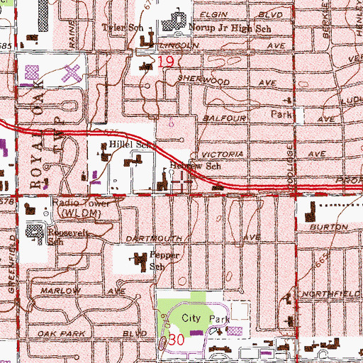 Topographic Map of Michigan State Police District 2 Metro Post 21, MI