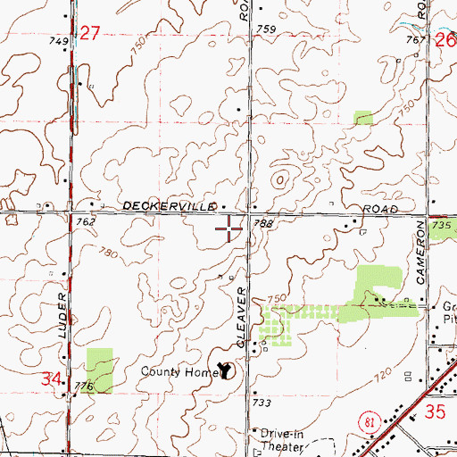 Topographic Map of Michigan State Police District 3 Caro Post 33, MI
