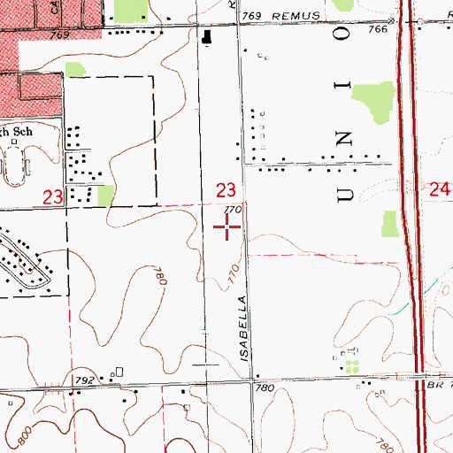 Topographic Map of Michigan State Police District 6 Mount Pleasent Post 63, MI