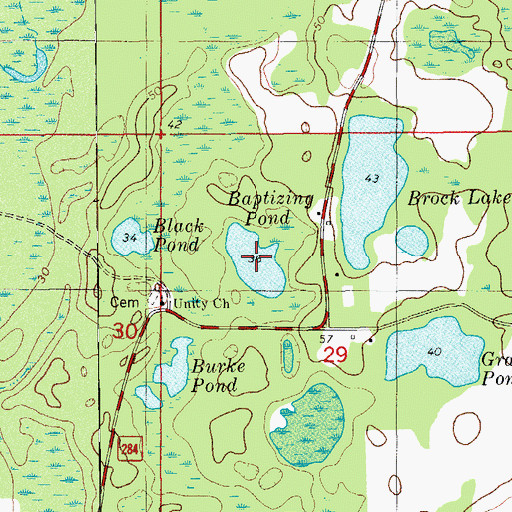 Topographic Map of Baptising Pond, FL