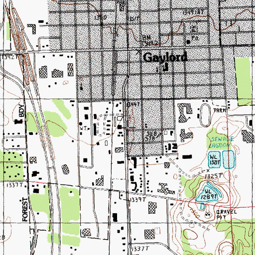 Topographic Map of Michigan State Police District 7 Gaylord Post 73, MI