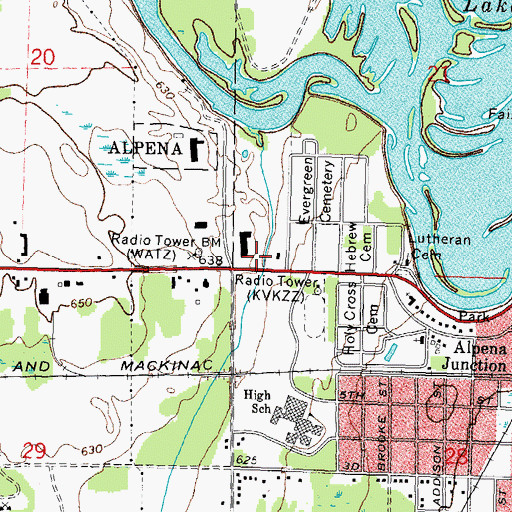 Topographic Map of Michigan State Police District 7 Alpena Post 74, MI