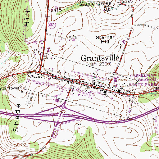 Topographic Map of Grantsville Post Office, MD