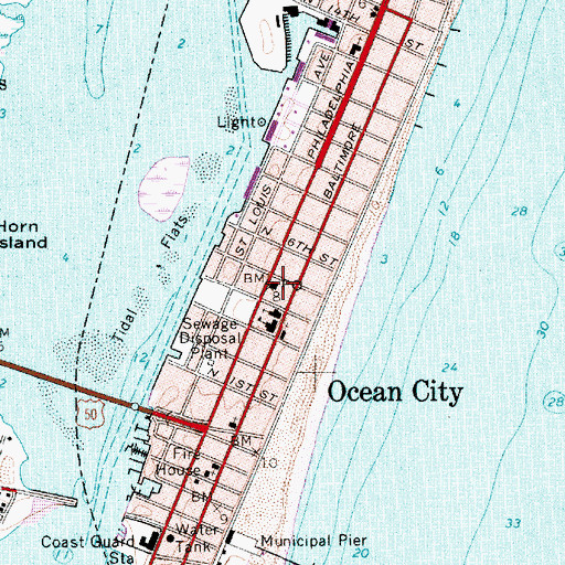 Topographic Map of Ocean City Finance Post Office, MD