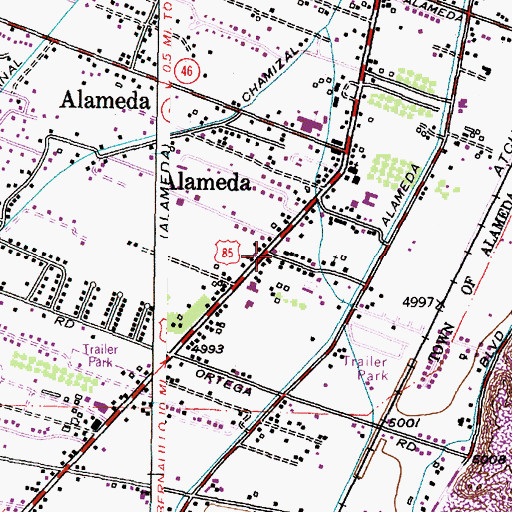 Topographic Map of Alameda Post Office, NM