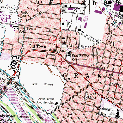 Topographic Map of Old Albuquerque Post Office, NM
