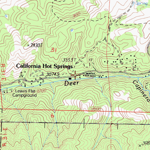 Topographic Map of California Hot Springs Post Office, CA