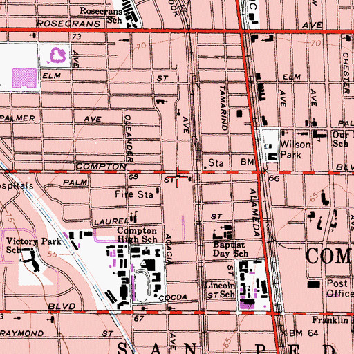 Topographic Map of Hub City Post Office, CA