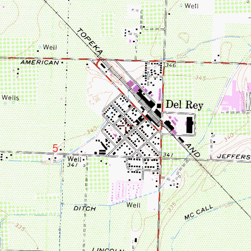 Topographic Map of Del Rey Post Office, CA