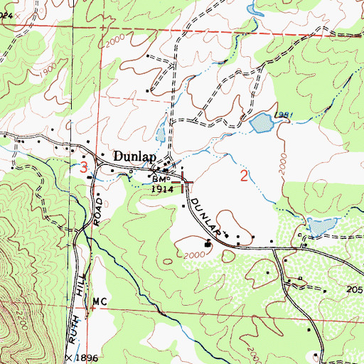 Topographic Map of Dunlap Post Office, CA