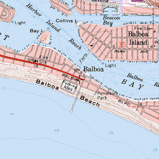 Topographic Map of Balboa Newport Beach Post Office, CA