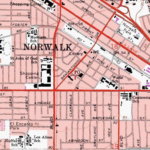 Topographic Map of Norwalk Post Office, CA