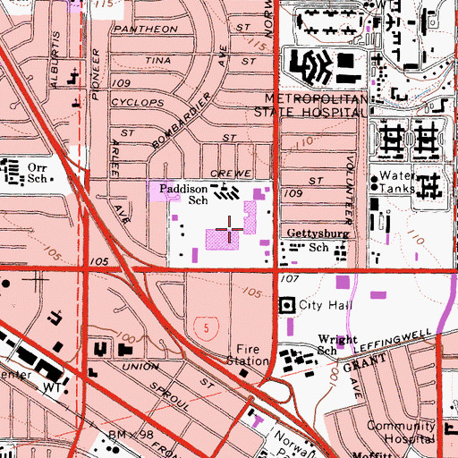 Topographic Map of Paddison Square Post Office, CA