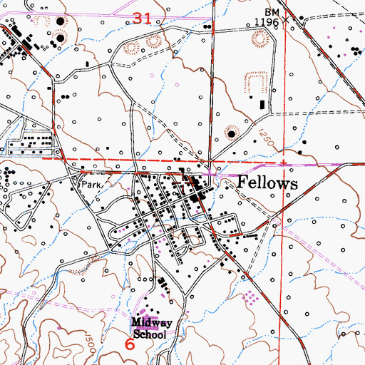 Topographic Map of Fellows Post Office, CA