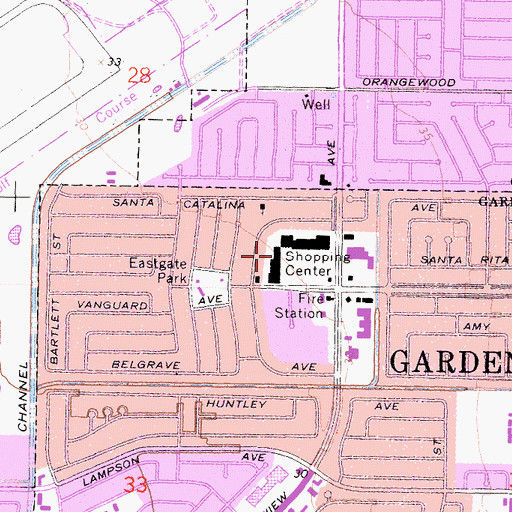 Topographic Map of West Garden Grove Post Office, CA