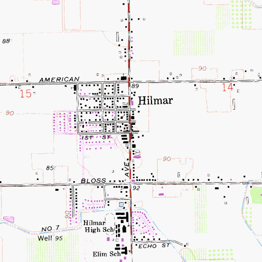 Topographic Map of Hilmar Post Office, CA