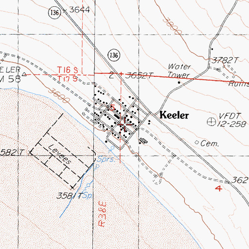 Topographic Map of Keeler Post Office, CA
