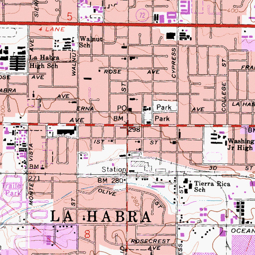Topographic Map of Civic Center La Habra New Post Office, CA