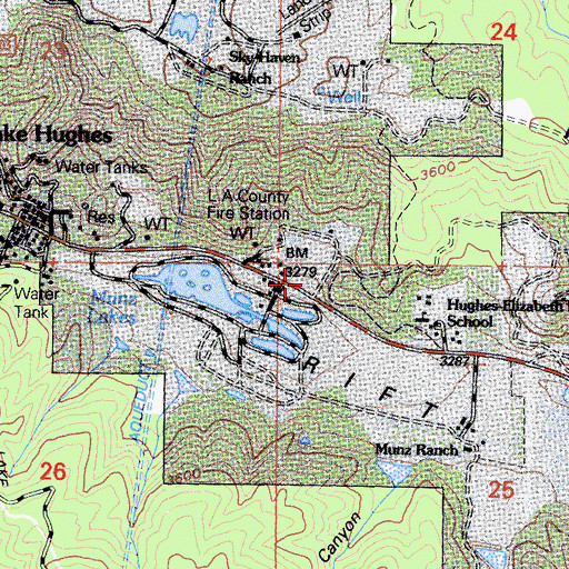 Topographic Map of Lake Hughes Post Office, CA