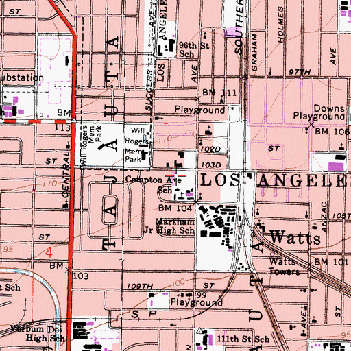 Topographic Map of Augustus F Hawkins Post Office, CA