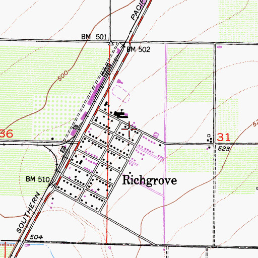 Topographic Map of Richgrove Post Office, CA