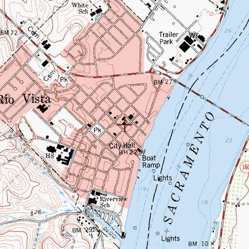 Topographic Map of Rio Vista Post Office, CA
