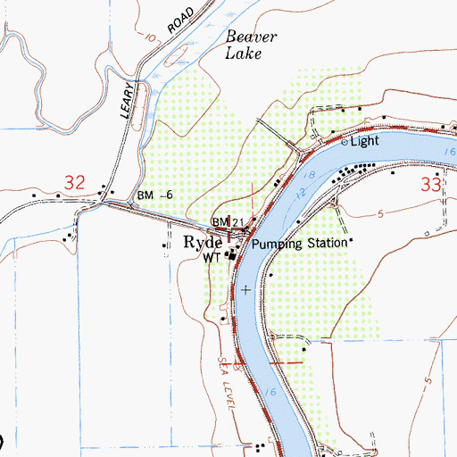 Topographic Map of Ryde Post Office, CA