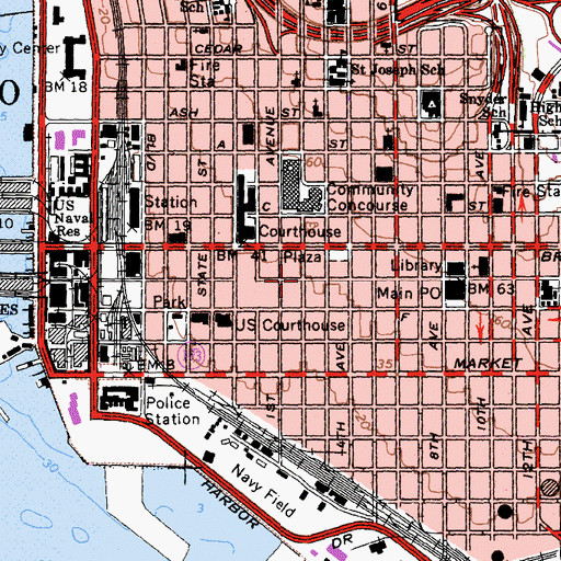 Topographic Map of Horton Plaza Post Office, CA