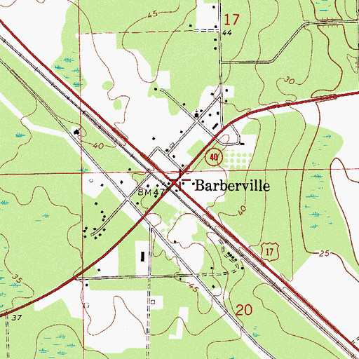 Topographic Map of Barberville, FL