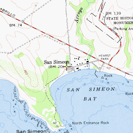 Topographic Map of San Simeon Post Office, CA